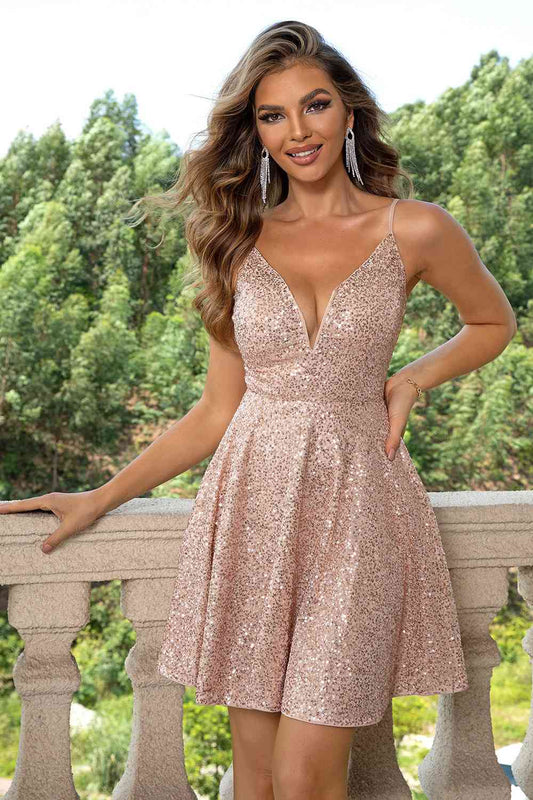 Royal Sequin Spaghetti Strap Dress