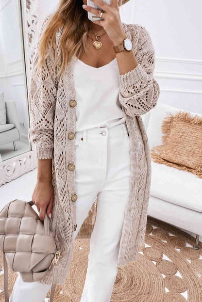 V-Neck Natural Chic Outfit Stone Long Sleeve Cardigan