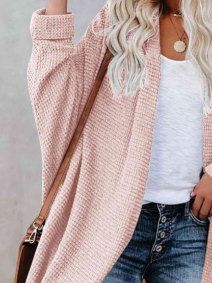 Cream Pink Box Open Front Long Sleeve Cardigan