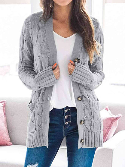 Husband and Wife night Dating Cable-Knit Buttoned Cardigan with Pockets