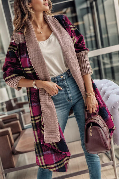 Rare Big Plaid Open Front Long Sleeve Cardigan