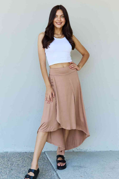 Nine Simple First Choice High Waisted Flare Maxi Skirt in Camel