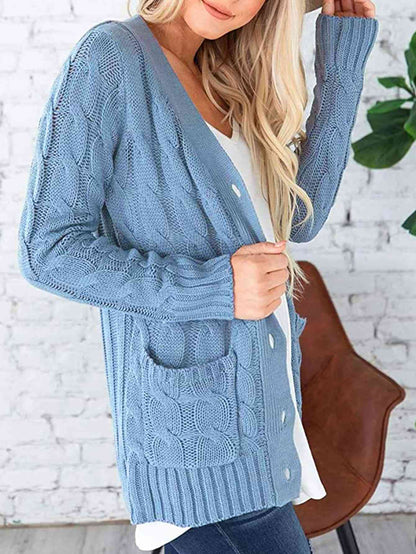 Husband and Wife night Dating Cable-Knit Buttoned Cardigan with Pockets