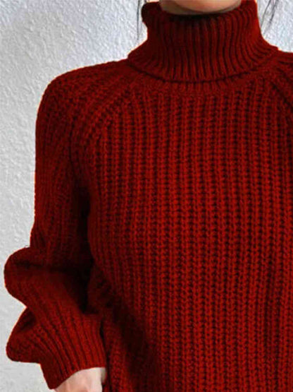 Full Size Turtleneck Rib-Knit Old Classic Forever Slit Sweater