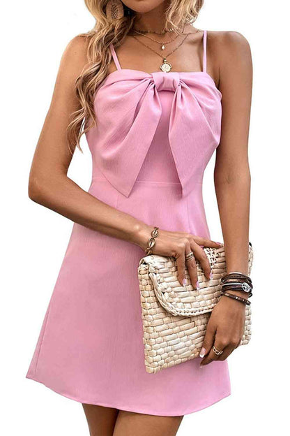 Baby Pink Big Bow Detail Spaghetti Strap Dress