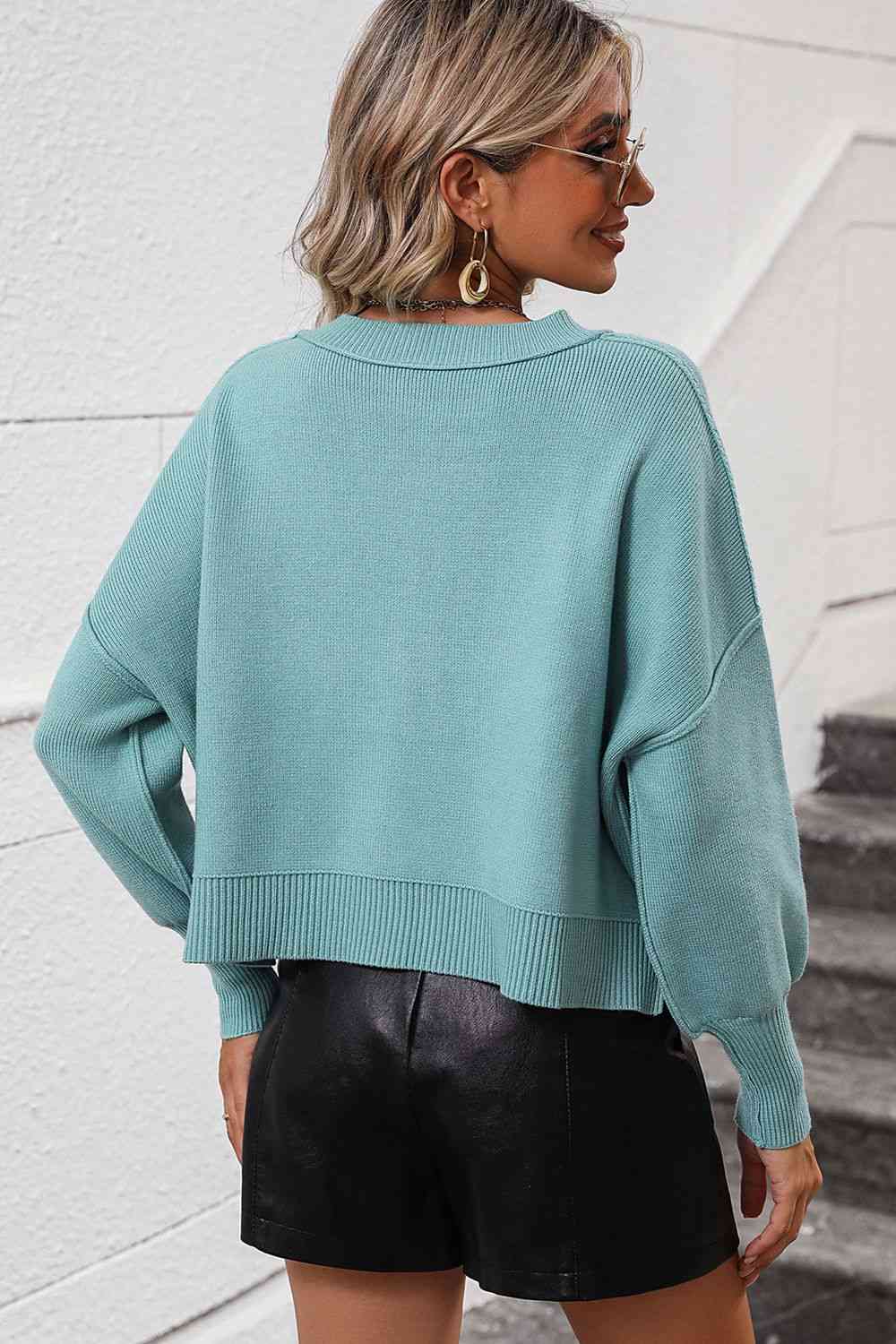 Round Neck Neon Urban CityDropped Shoulder Pullover Sweater