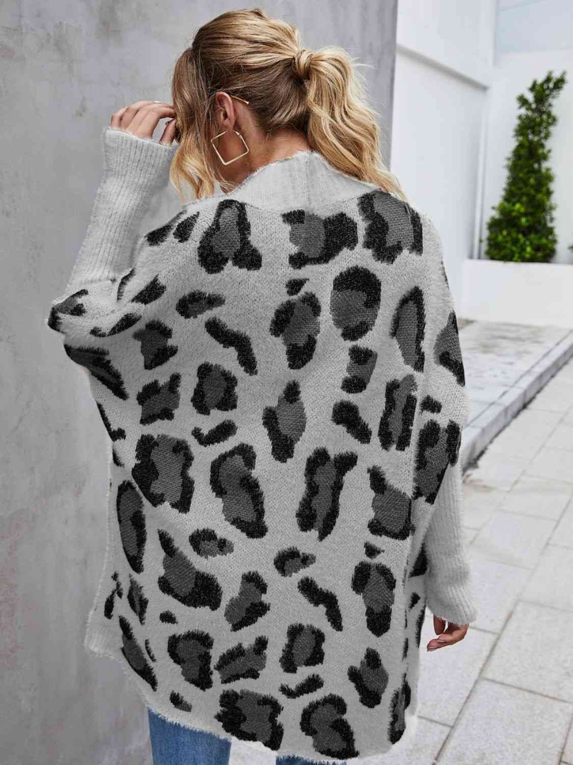 White Brown Animal pattern Contrast Leopard Pattern Sands Fuzzy Cardigan