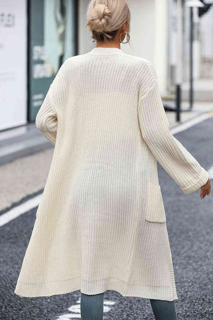 Simple Basic Dropped Shoulder Long Sleeve Cardigan with Pocket