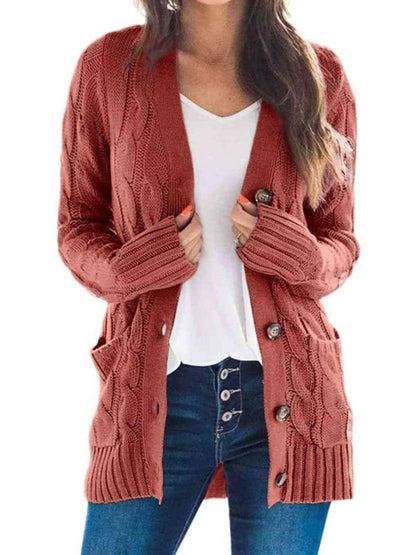 Husband and Wife night Dating Cable-Knit Buttoned Cardigan with Pockets